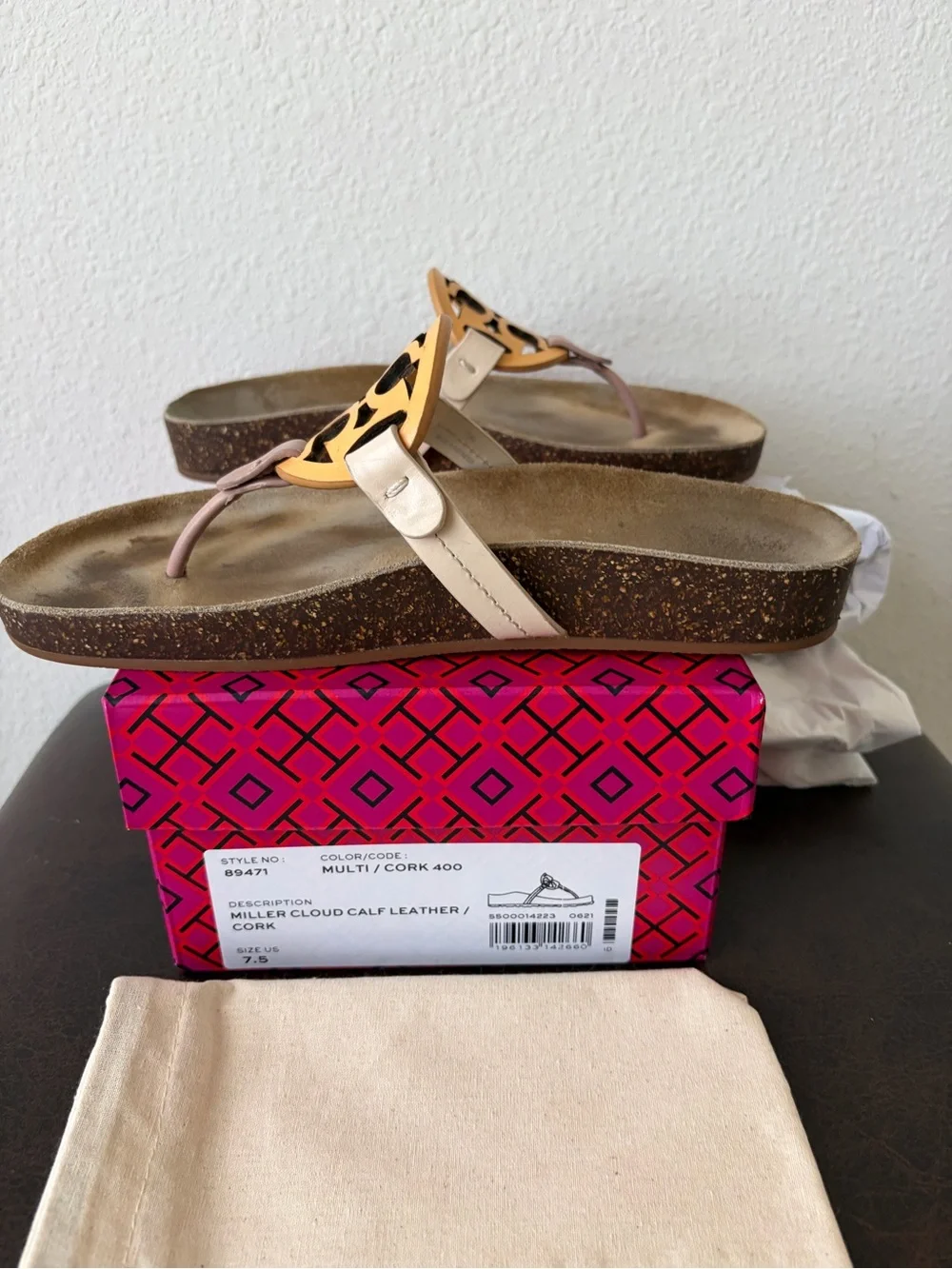 Tory Burch Miller CLOUD Sandals Calf Leather Multi Color Cork 7.5